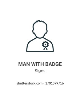 Hombre con icono vectorial de contorno de placa. Hombre negro de línea delgada con icono de placa, ilustración de elemento simple vector plano de signos editables concepto de trazo aislado en fondo blanco