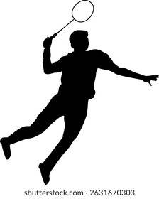 Homem badminton esmagar a silhueta do jogador