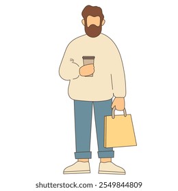 Man with a bag and Cup of Coffee or Tea Drink Icon