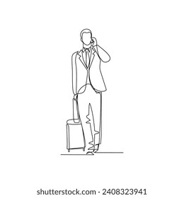 Man with a bag drawn in line art style