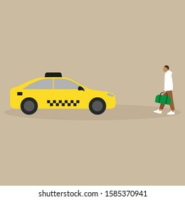 A man with a bag goes to a taxi