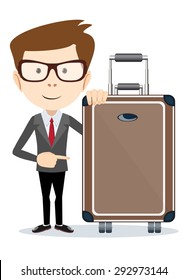 Man with bag over white background. Stock Vector illustration.
