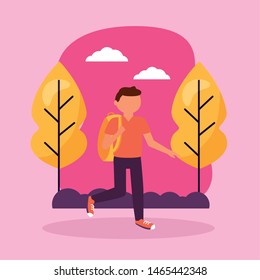 man with bag travel exploration vector illustration