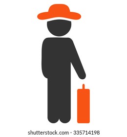 Man Baggage vector icon. Style is bicolor flat symbol, orange and gray colors, rounded angles, white background.