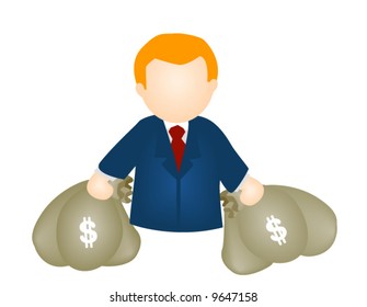 Hombre con bolsas de dinero - Icono del vector