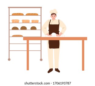 Creador de mesa y masa para hornear pan en panadería ilustración vectorial