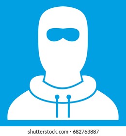 Man in balaclava icon white isolated on blue background vector illustration