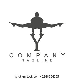 Man balanced on Y letter. Logo design isolated on white background.