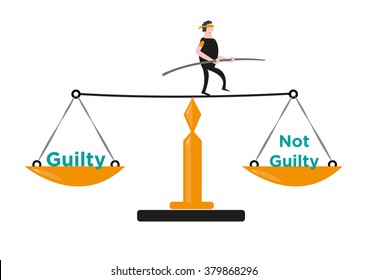 A Man in Balances Himself in a Justice Scale. Editable Clip Art.