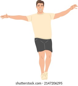 The man is balancing. Flat vector illustration.