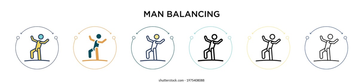 Man balancing icon in filled, thin line, outline and stroke style. Vector illustration of two colored and black man balancing vector icons designs can be used for mobile, ui, web