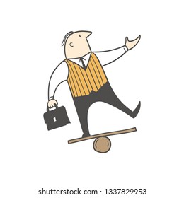 A man is balancing on a board.