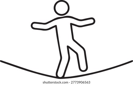 Man balancing on slackline vector icon, person tightrope walking symbol for outdoor adventure and physical balance.