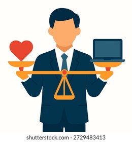 Hombre que equilibra trabajo y vida plana