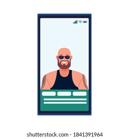 man bald with beard and tattoos perfectly imperfect in smartphone vector illustration design - Shutterstock ID 1841391964