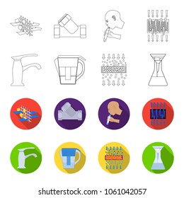 Man, bald, head, hand .Water filtration system set collection icons in outline,flet style vector symbol stock illustration web.