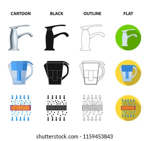 Man, bald, head, hand .Water filtration system set collection icons in cartoon,black,outline,flat style vector symbol stock illustration web.