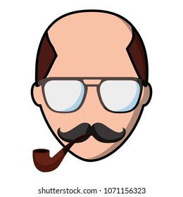 man bald with mustache and glasses hipster style