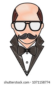 man bald with mustache and glasses hipster style