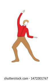 man ballet dancer dressed in yellow tights and pointe making a dance element on the white background