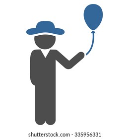 Man With Balloon vector icon. Style is bicolor flat symbol, cobalt and gray colors, rounded angles, white background.