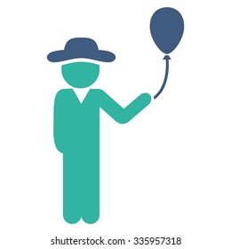 Man With Balloon vector icon. Style is bicolor flat symbol, cobalt and cyan colors, rounded angles, white background.