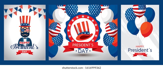 Man balloons and hat design, Usa happy presidents day united states america independence nation us country and national theme Vector illustration