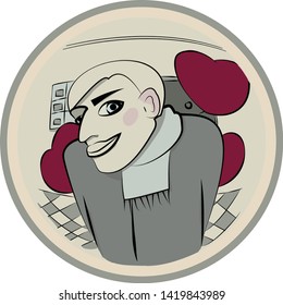Man with balloons on staircase. Vector illustrations