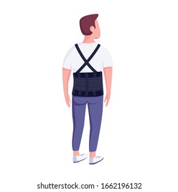 Man in bandage belt flat color vector faceless character. Male patient spinal trauma and posture correction treatment isolated cartoon illustration for web graphic design and animation