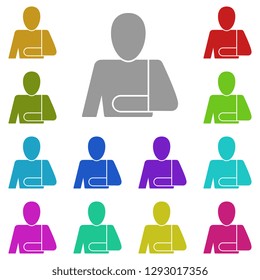 a man with a bandaged hand icon in multi color. Simple glyph, flat vector of Medicine icons for UI and UX, website or mobile application