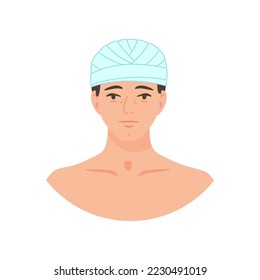 Man with bandaged head cartoon illustration. Fracture treatment, bandaged head. Healthcare, injury, medicine, trauma, accident concept