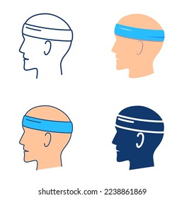 Man with bandaged head icon set in flat and line style. Medical help with accidents, traumatology. Vector illustration