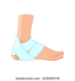 Man with bandaged heel and foot cartoon illustration. Fracture treatment, bandaged heel. Healthcare, injury, medicine, trauma, accident concept