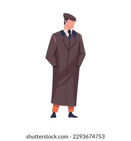 Man Bandit or Gangster of Old London Standing Wearing Overcoat and Peaked Flat Cap Vector Illustration