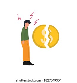 
Man bankrupt, poverty, lack of money, vector illustration in flat style