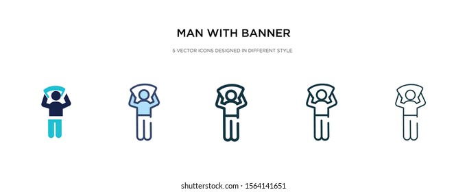 man with banner icon in different style vector illustration. two colored and black man with banner vector icons designed in filled, outline, line and stroke style can be used for web, mobile, ui