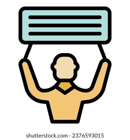 Man banner icon outline vector. Hero obstacle. Self career color flat