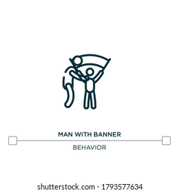 man with banner vector line icon. Simple element illustration. man with banner outline icon from behavior concept. Can be used for web and mobile
