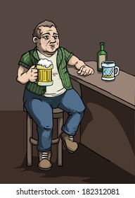Man in a bar drinking bear, vector illustration