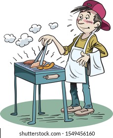 Man with a barbecue grill. 