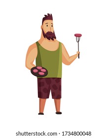 Man with a barbecue grill. Picnic with fresh food