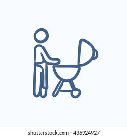 Hombre en parrillada barbacoa icono de dibujo vectorial aislado en el fondo. Dibujo a mano de un hombre en un icono de parrillada de barbacoa. Hombre en parrillada de parrilladas icono para infografía, sitio web o aplicación.
