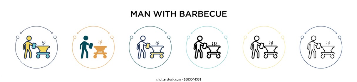 Man with barbecue icon in filled, thin line, outline and stroke style. Vector illustration of two colored and black man with barbecue vector icons designs can be used for mobile, ui, web