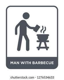 man with barbecue icon vector on white background, man with barbecue trendy filled icons from Behavior collection, man with barbecue vector illustration