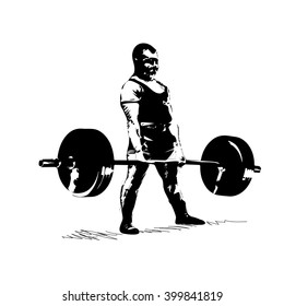 man with barbell deadlift