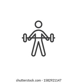Man with barbell line icon. linear style sign for mobile concept and web design. Weightlifter exercise with barbell outline vector icon. Symbol, logo illustration. Vector graphics