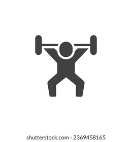 Man with barbell vector icon. Weightlifter filled flat sign for mobile concept and web design. Weightlifting sports glyph icon. Symbol, logo illustration. Vector graphics