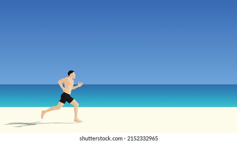 Hombre corriendo descalzo en la playa.