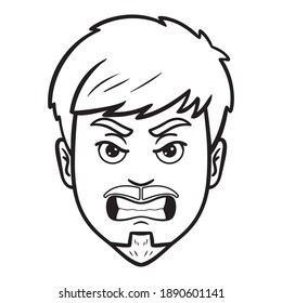 man bares his teeth. angry, comic, outline, avatar, monochrome.