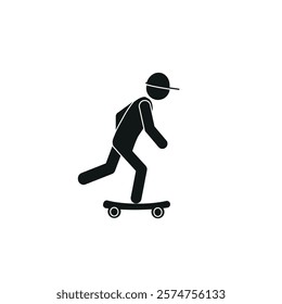 a man in a baseball cap riding a skateboard, pictograph, people, sports, healthy lifestyle